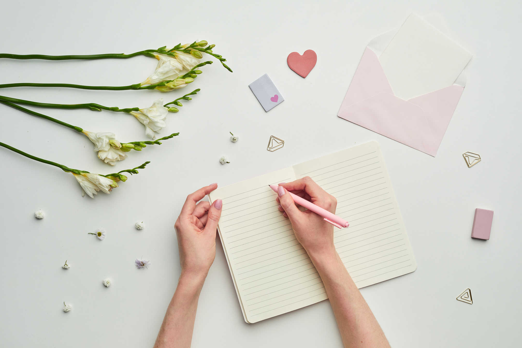 Woman Writing Diary Flat Lay